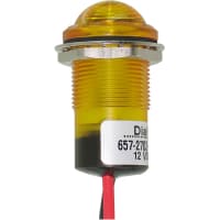 Dialight Indicator Pnl NoRelamp Yellow 0.688In Lens Yellow 24VDC Hex Nut LeadWires LED