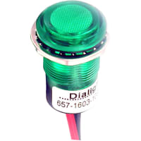 Dialight Indicator Pmnt 17.48mm Mounting Hole Size Green LED LeadWires Term 24Vdc