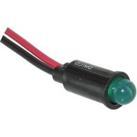 Dialight Panel Mount Indicator LED 0.25" Snap-In Green 5VDC Leads Integral Resistor