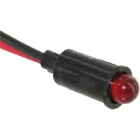 Dialight Indicator Panel Mount LED Mnt-Sz 0.25" Snap-In Red 5VDC Leads Integral Resistor