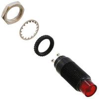 Dialight Indicator Panel Mount LED Mnt-Sz 0.375" Knurled Flange Nut Lock Washer & Nut Red