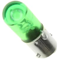 Dialight Lamp;LED;T-3 1/4;Mini Bayonet(BA9s);Grn;Grn;28VDC;15mA;1650mcd;100K Hrs;CntrPos