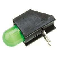 Dialight Indicator LED PCB Mount 5mm Bulb Rt Ang Sloped Back w/Standoffs Green 10mcd