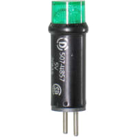 Dialight Indicator, Pnl Mnt, LED, Mnt-Sz 1.188", Cartridge, Green, 5V, Solder