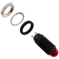 Dialight Indicator Panel Mount LED Mnt-Sz 0.375" Knurled Flange Nut Lock Washer & Nut Red