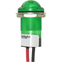 Dialight Indicator Pnl NoRelamp Green 0.688In Lens Green 5VDC Hex Nut LeadWires LED