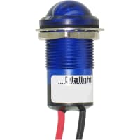 Dialight Indicator Pnl NoRelamp Blue 0.688In Lens Blue 12VDC Hex Nut LeadWires LED