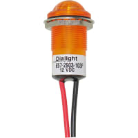 Dialight Indicator Pnl NoRelamp Orange 0.688In Lens Orange 12VDC Hex Nut LeadWires LED