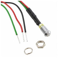 Dialight Panel Mount Indicator LED 0.25" Red/Green Threaded 2VDC Leads 606 Series