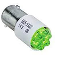 Dialight Lamp, LED, T-3 1/4, Mini Bayonet, Green, 14VDC, 40mA, 420mcd, 100000 Hrs