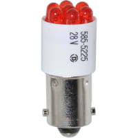 Dialight Lamp, LED, T-3 1/4, Mini Bayonet, Red, 28VDC, 20mA, 560mcd, 100000 Hrs