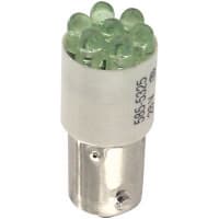 Dialight Lamp, LED, T-3 1/4, Mini Bayonet, Green, 28VDC, 20mA, 490mcd, 100000 Hrs