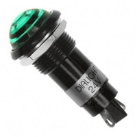 Dialight Panel Mount Indicator LED 0.642" Lock Washer & Nut Green 24VDC Solder Blade