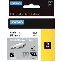 Dymo Tubing, Heat Shrink, Wht, 5ft. L, 1/2" ID, For wire and cable, RhinoPro Series