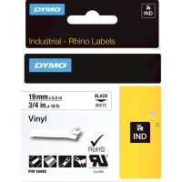 Dymo Label Printer Tape, Vinyl, Black on White, 3/4" x 18 Ft, RhinoPro Series