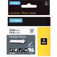 Dymo Label Printer Tape, Nylon, Black on White, 1/2" x 11.5 Ft, RhinoPro Series