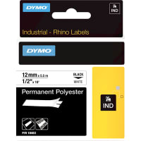 Dymo Label Printer Tape, Polyester, Black on White, 1/2" x 18 Ft, RhinoPro Series