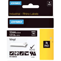 Dymo Label Printer Tape, Vinyl, Whtie on Black, 1/2" x 18 Ft, RhinoPro Series