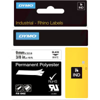 Dymo Label Printer Tape, Polyester, Black on White, 3/8" x 18 Ft, RhinoPro Series