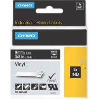 Dymo Label Printer Tape, Vinyl, Whtie on Black, 3/8" x 18 Ft, RhinoPro Series