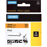 Dymo Label Printer Tape, Vinyl, Black on Orange, 3/4" x 18 Ft, RhinoPro Series