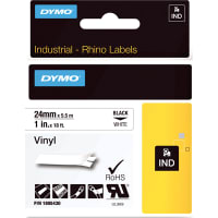 Dymo Label Printer Tape, Vinyl, Black on White, 1" x 18 Ft, RhinoPro Series