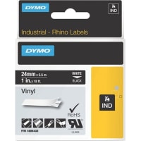 Dymo Label Printer Tape, Vinyl, White on Black, 1" x 18 Ft, RhinoPro Series