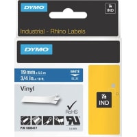 Dymo Label Printer Tape, Vinyl, White on Blue, 3/4" x 18 Ft, RhinoPro Series