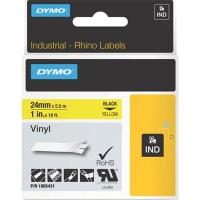 Dymo Label Printer Tape, Vinyl, Black on Yellow, 1" x 18 Ft, RhinoPro Series