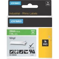 Dymo Label Printer Tape, Vinyl, White on Green, 1" x 18 Ft, RhinoPro Series