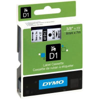 Dymo Label Tape Cartridge, Black on White, Polyester, 3/8" x 23 Ft, D1 Series