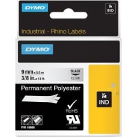 Dymo Label Printer Tape, Polyester, Black on Clear, 3/8" x 18 Ft, RhinoPro Series