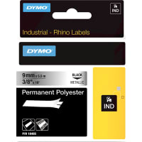 Dymo Label Printer Tape, Polyester, Black on Metallic, 3/8" x 18 Ft, RhinoPro Series