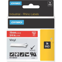 Dymo Label Printer Tape, Vinyl, White on Red, 3/4" x 18 Ft, RhinoPro Series