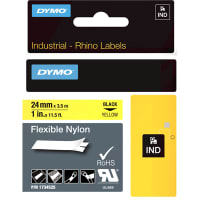 Dymo Label, Chemical, Heat, Solvent, UV Resistant, Yel Nylon, 11.5ft. L, 1" W