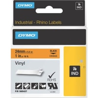 Dymo Label Printer Tape, Vinyl, Black on Orange, 1" x 18 Ft, RhinoPro Series