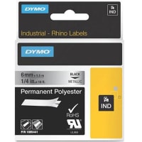 Dymo Label Printer Tape, Polyester, Black on Metallic, 1/4" x 18 Ft, RhinoPro Series