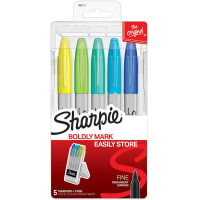 Dymo Sharpie Permanent Markers w/Storage Case, Fine Point, Cool Colors