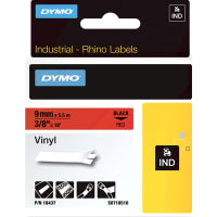 Dymo Label, Chemical, Heat, Solvent, UV Resistant, Red Vinyl, 18ft. L, 3/8" W