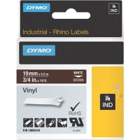 Dymo Label Printer Tape, Vinyl, White on Brown, 3/4" x 18 Ft, RhinoPro Series