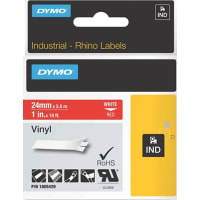 Dymo Label Printer Tape, Vinyl, White on Red, 1" x 18 Ft, RhinoPro Series