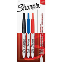 Dymo Sharpie Retractable Permanent Marker Ultra Fine Tip, Black Blue Red