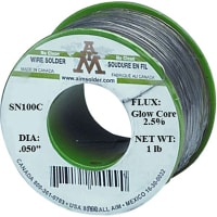 AIM Solder Flux Core Solder, Glowcore 2.5%, No-Clean, SNC100C, OD 0.050"(1.27mm), 1lb(454g)