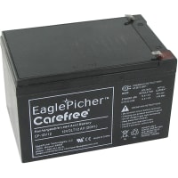 Eagle Picher Battery, Rechargeable, Rectangular, Lead Acid, 12VDC, 12Ah, Quick Disconnect: 0.187