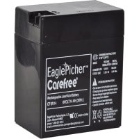 Eagle Picher Battery, Rechargeable, Rectangular, Lead Acid, 6VDC, 14Ah, Quick Disconnect:0.187/0.25