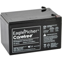 Eagle Picher Battery, Rechargeable, Rectangular, Lead Acid, 12VDC, Quick Disconnect: 0.187