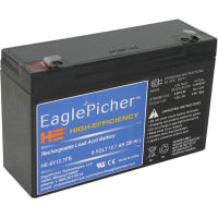 Eagle Picher Battery, Rechargeable, Rectangular, Lead Acid, 6VDC, 12.7Ah, Coil Spring, HE Series