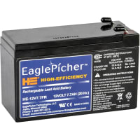 Eagle Picher Battery, Rechargeable, Rectangular, Lead Acid, 12VDC, 7.7Ah, Quick Disconnect:0.187, HE