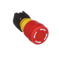 EAO E-Stop, Red, 37mm, White Arrow Legends, MAINT, Twist-to-Unlock, IP65, Non-Illuminated