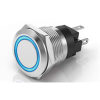 EAO Pushbutton Switch, 19mm, Steel, Flat, MAINT, 24V Blue LED Ring, IP65, 5A, 250VAC, Solder